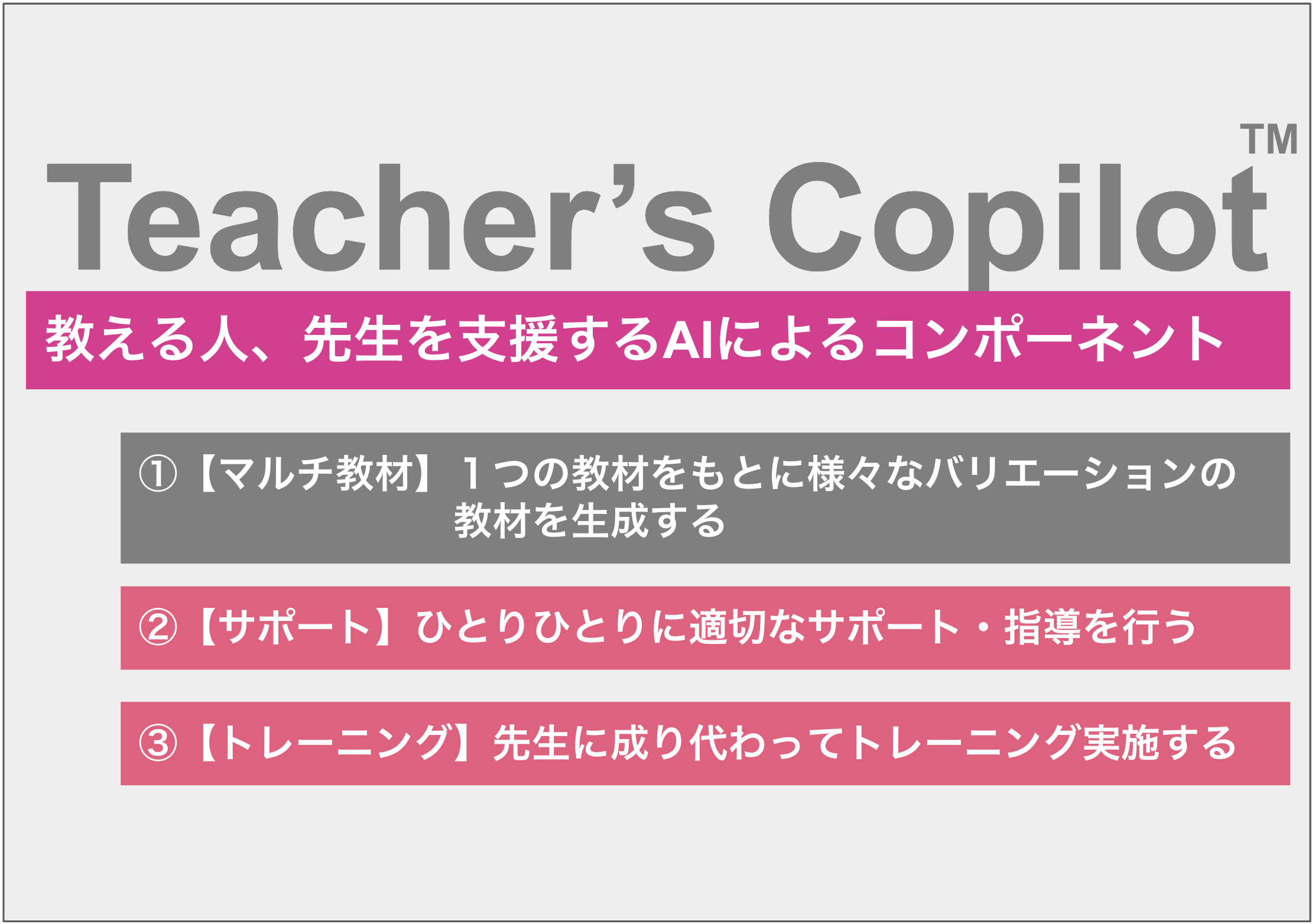 AI/生成AIにより学習者ひとりひとりに適切な指導を、Teacher's Copilot（その２：サポート／トレーニング） | eラーニング・ラボ